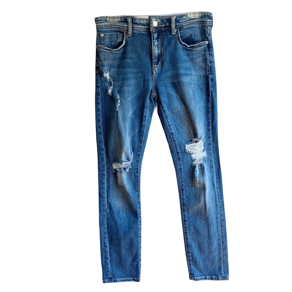 Anthropologie Pilcro Mid Rise Slim Boyfriend Crop Jeans Size 27 Distressed Denim - Picture 2 of 14